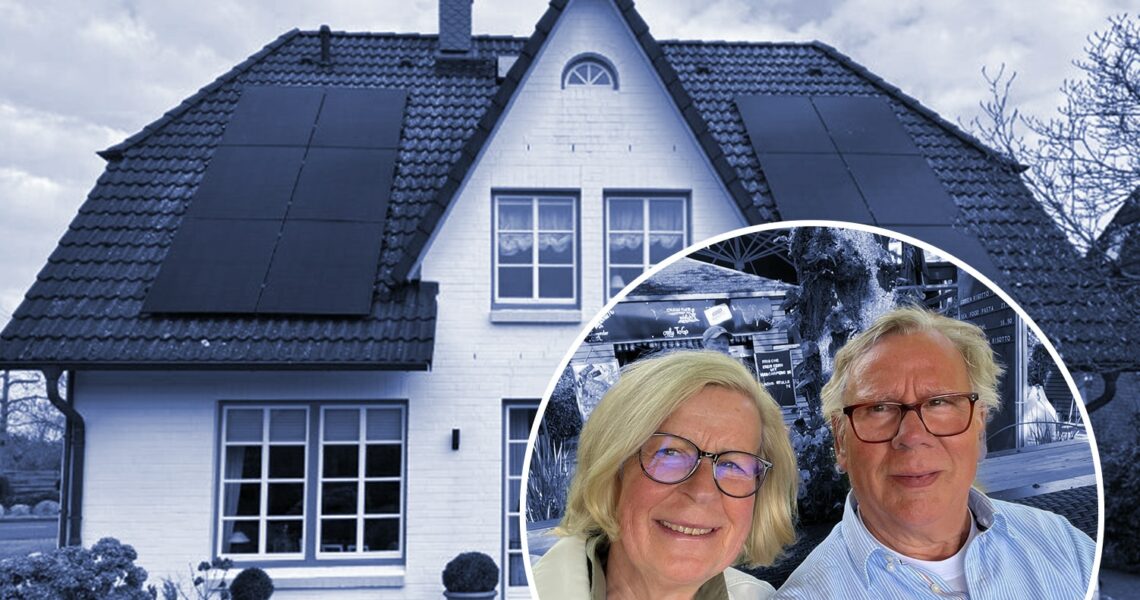 Wolfgang und Birgit O.. vor Ihrem EFH mit Solaranlage